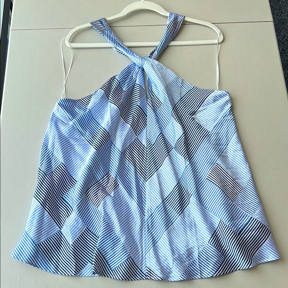 NWT 100% Silk Banana Republic Navy and White Striped Halter - Picture 3 of 8
